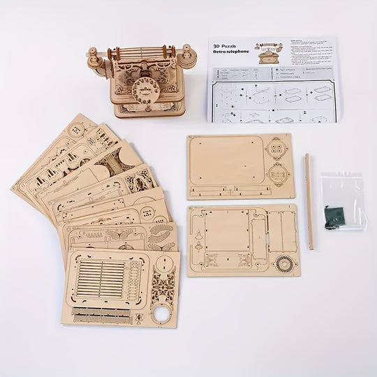 EuroDial™ – Vintage Europese 3D Houten Telefoon Puzzel