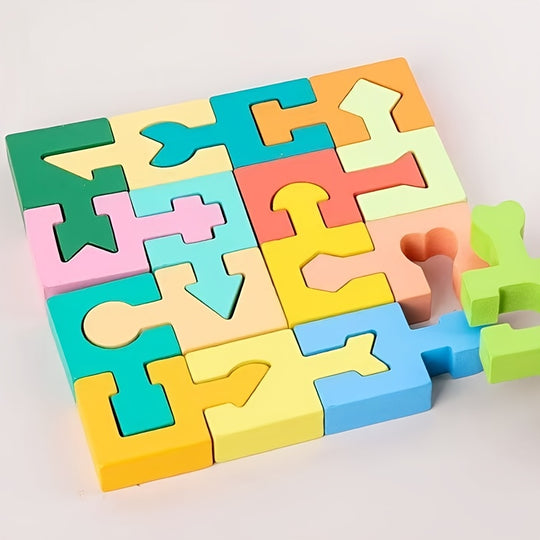 MindUnlock™ – 16-Delige Houten Blokpuzzel