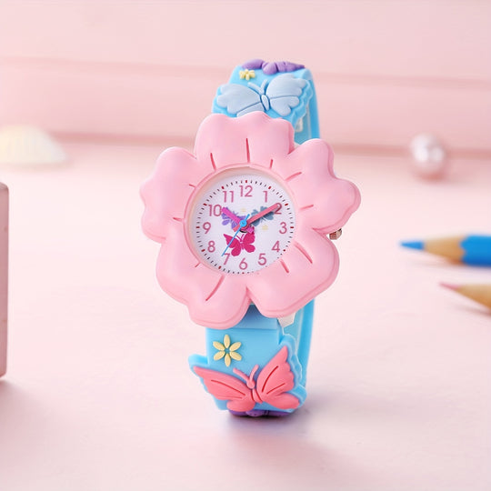 MiloWatch™ – Meisjeshorloge met 3D Bloemen & Vlinders (Leeftijd 3–14 jaar)
