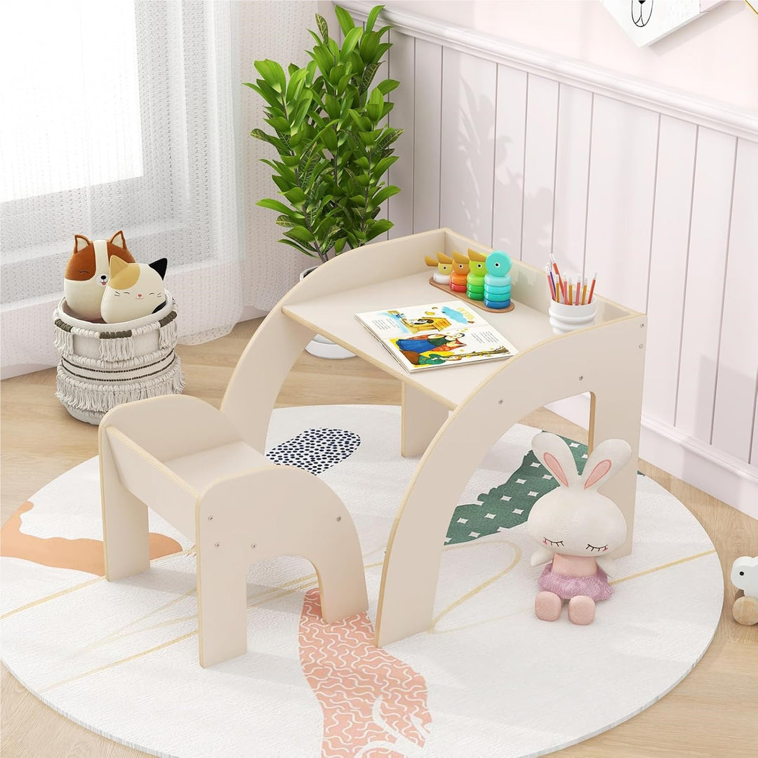 MiniCurve™ Montessori Houten Kinder Tafelset – Compacte Speeltafel met Stoel (3 jaar+)