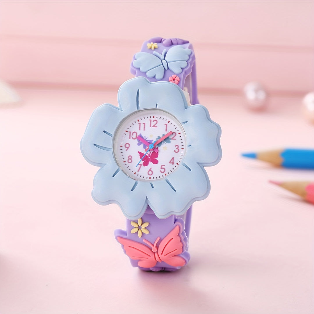 MiloWatch™ – Meisjeshorloge met 3D Bloemen & Vlinders (Leeftijd 3–14 jaar)