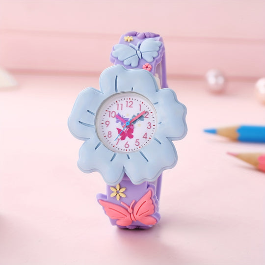 MiloWatch™ – Meisjeshorloge met 3D Bloemen & Vlinders (Leeftijd 3–14 jaar)