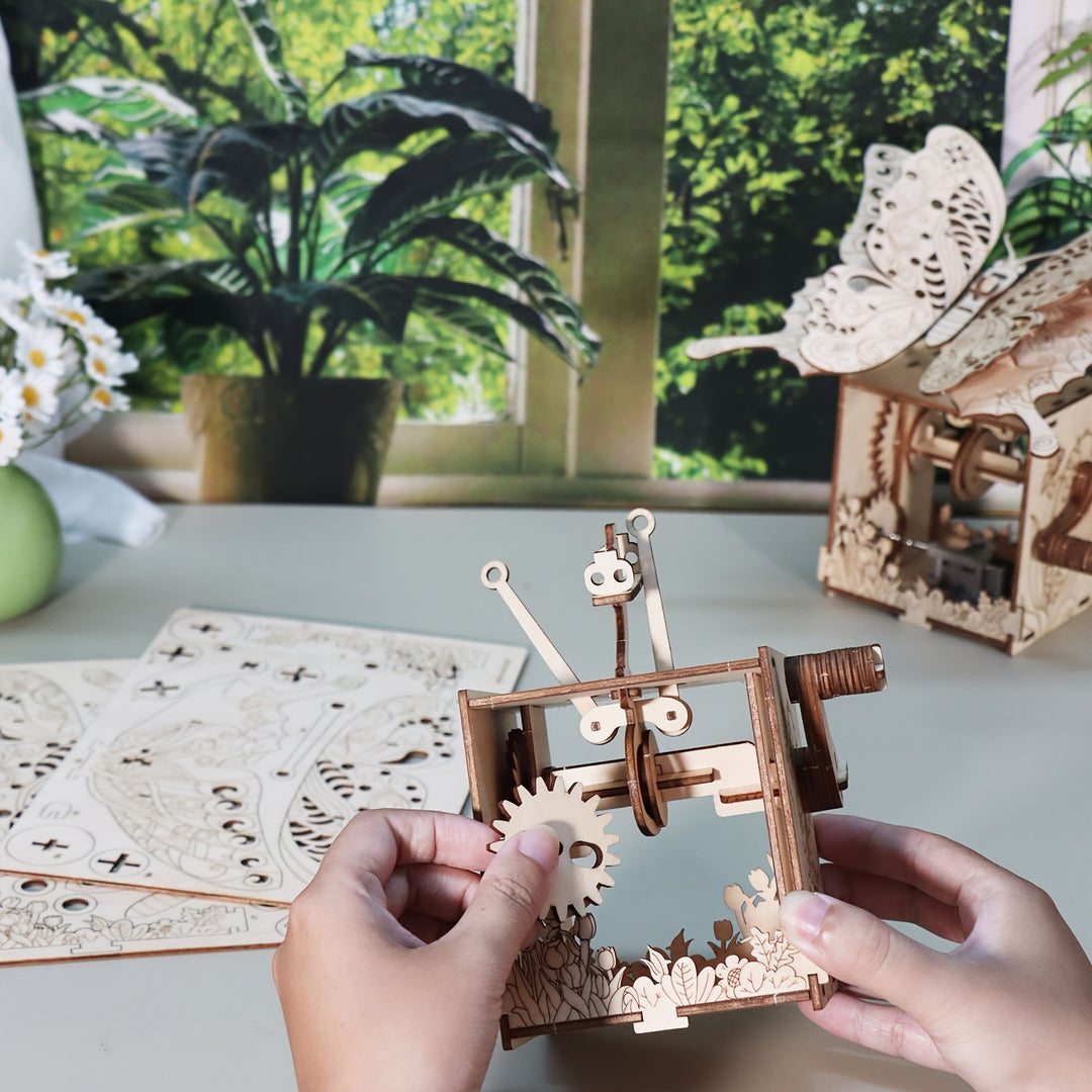 MelodyWings™ – 3D Houten Vlinder Muziekdoos met 8 Melodieën & Bloemendetails