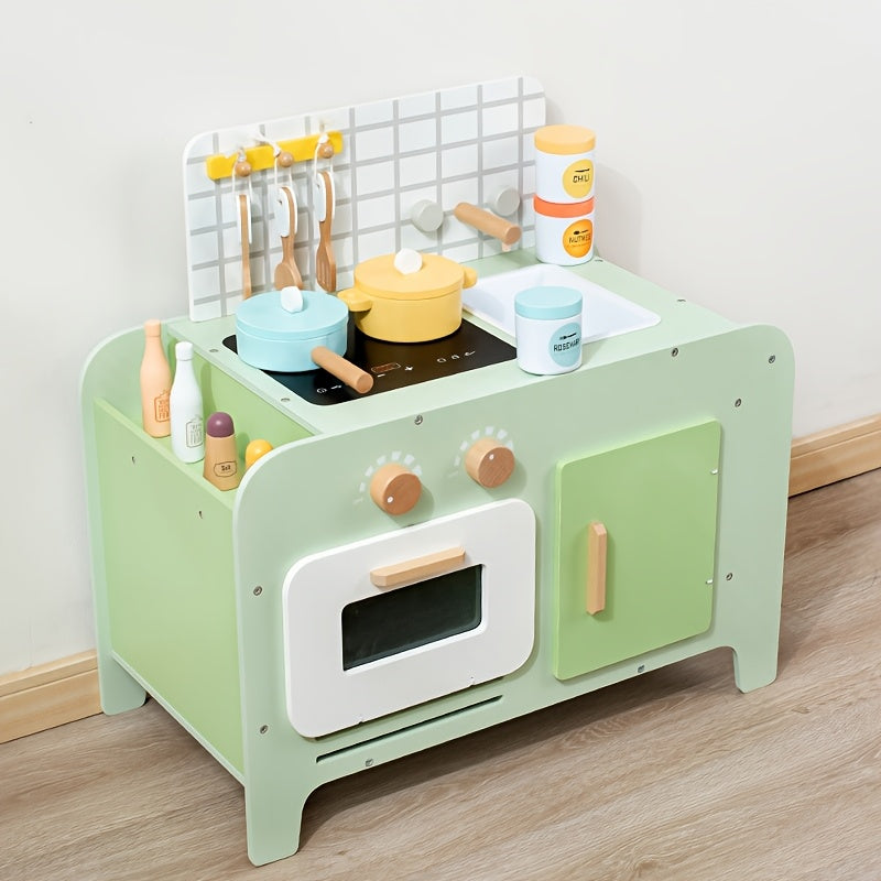 Houten Speelkeuken Milo & Moon® Chef’s Corner – Grote Kinderkeuken met Accessoires – Groen – Vanaf 3 Jaar – Realistisch Kookspel