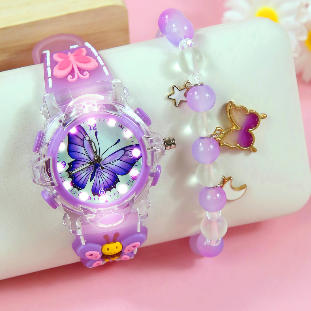 LumiFly™ – Meisjes Vlinder Quartz Horloge Set – LED Gloeiend Silicone Horloge met Armband