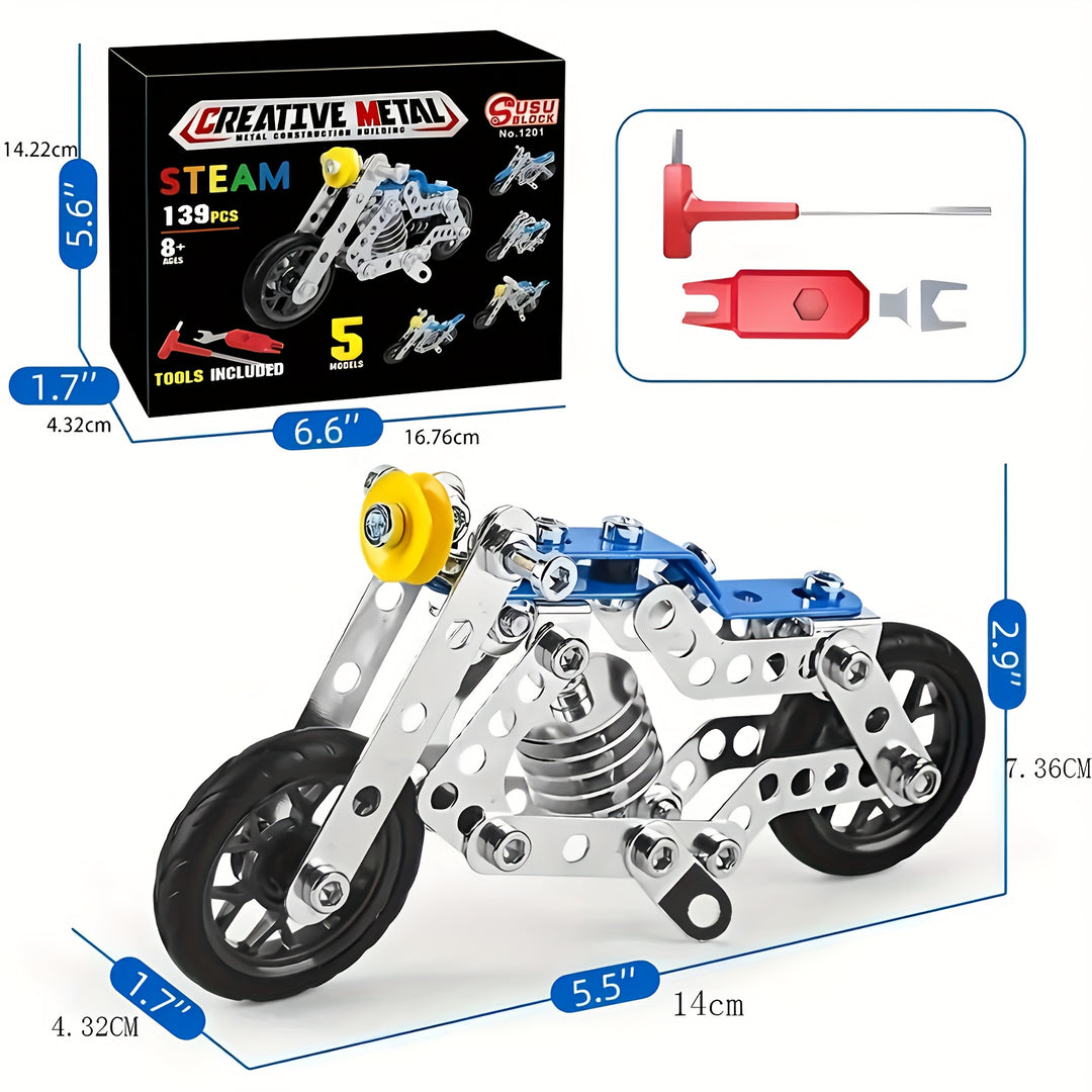 MotoForge™ – 5-in-1 Metalen Wisselbare Motor Bouwset voor Kinderen