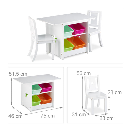 StarSpace™ Montessori Kinder Speeltafel Set – Houten Tafel met 2 Stoelen & Opbergvakken (2 jaar+)