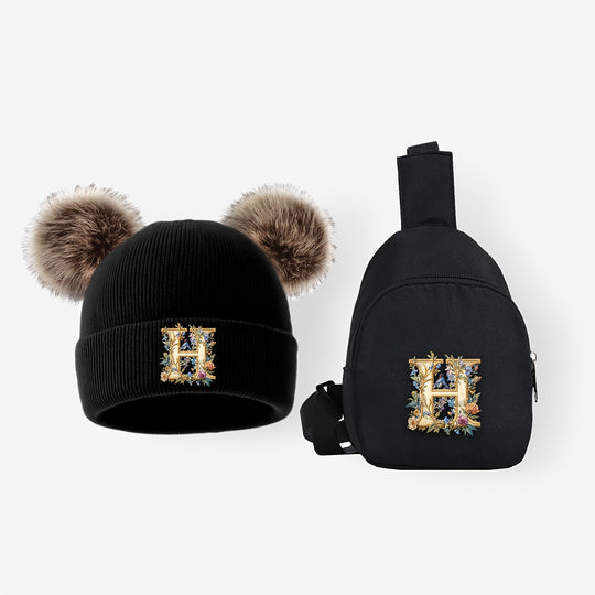 LetterFun™ – Luxe Gebreide Muts & Chest Bag Set – Winter Outfit Kinderen