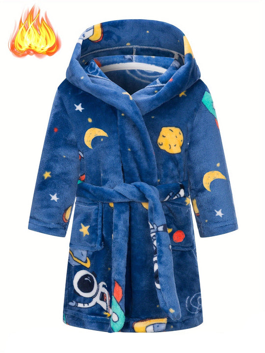 SpaceDreamRobe™ – Jongens Fleece Badjas met Capuchon en Astronautenprint
