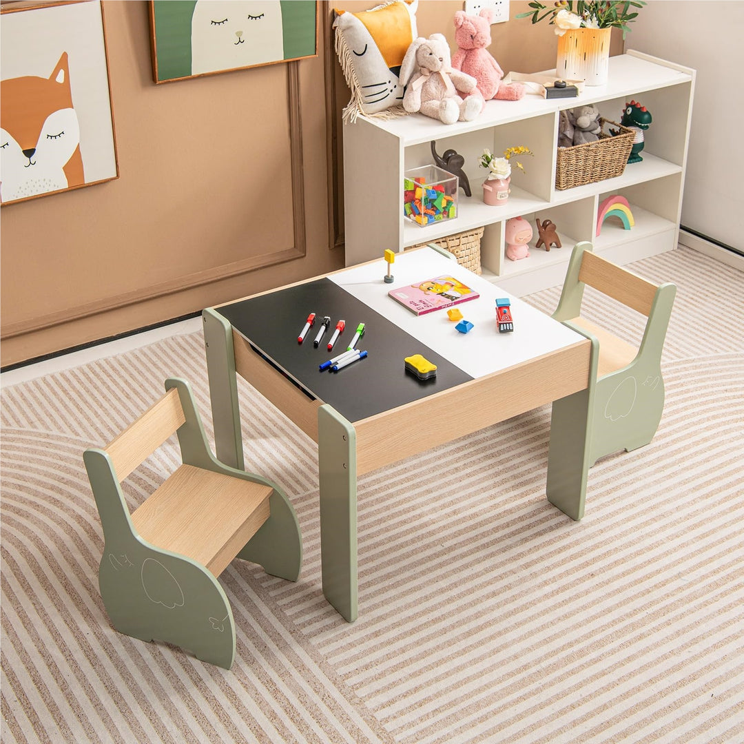 SpinTop™ Montessori Kinder Tafel set – Houten Speeltafel met 2 Stoelen & Draaibaar Verwijde baar Tafelblad
