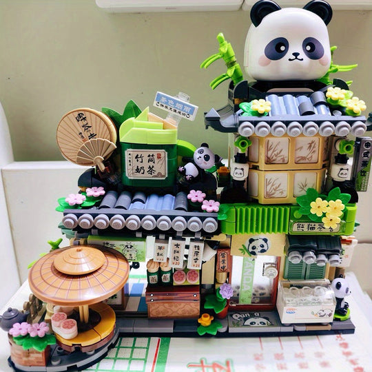 PandaBearCity™ – Mini Bouwstenen Set – Panda Teahouse & Bear Café