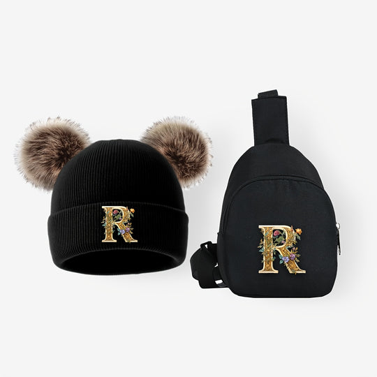 LetterFun™ – Luxe Gebreide Muts & Chest Bag Set – Winter Outfit Kinderen