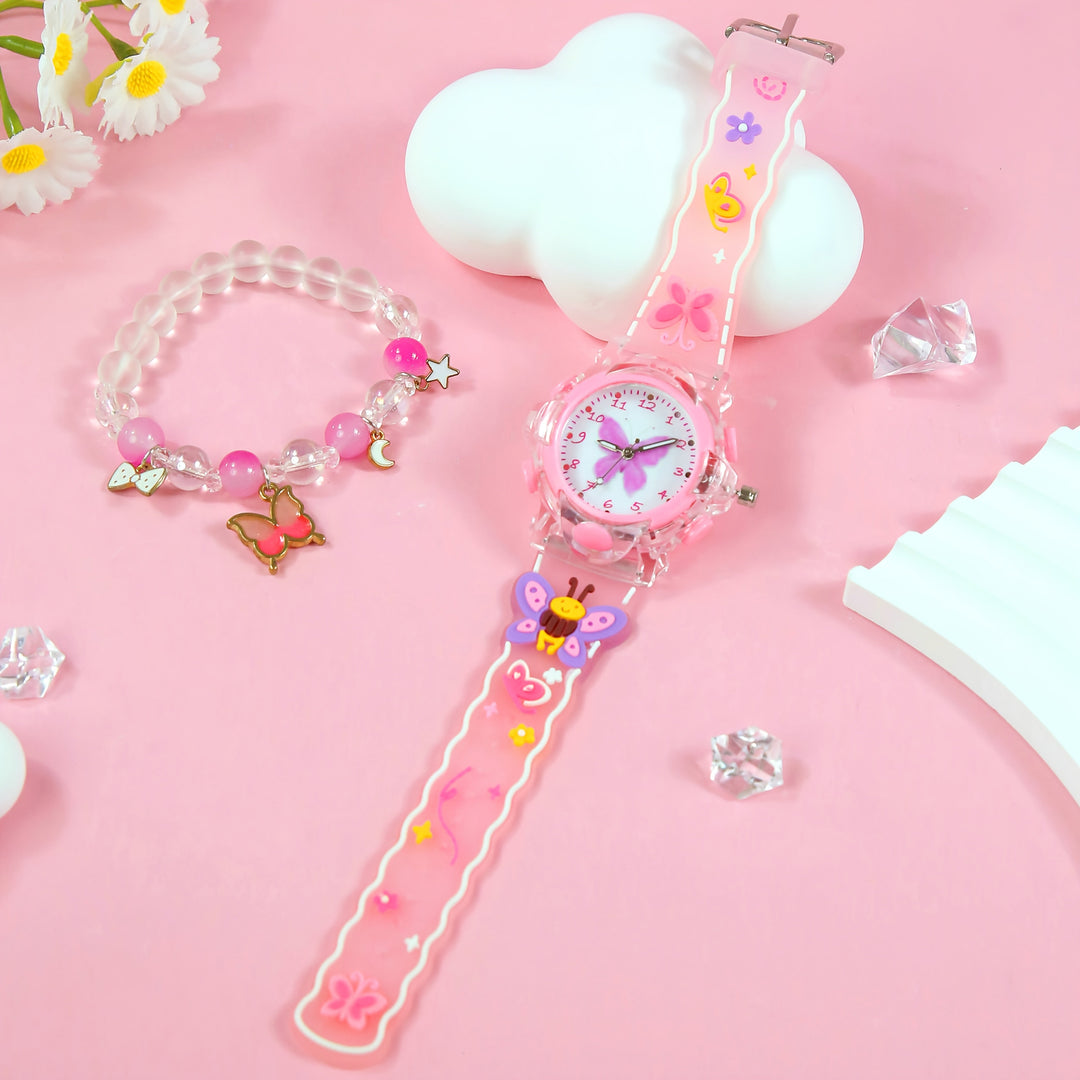 LumiFly™ – Meisjes Vlinder Quartz Horloge Set – LED Gloeiend Silicone Horloge met Armband