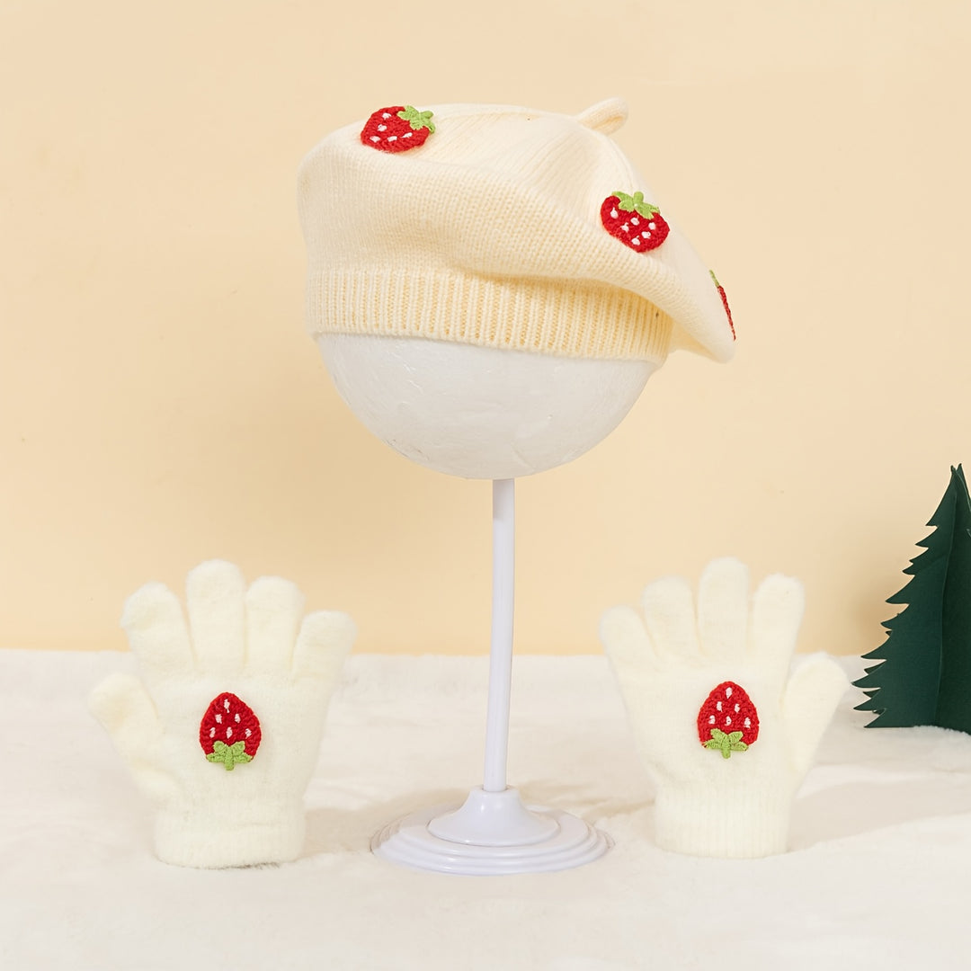 StrawBerryChic™ – 2-Delige Meisjes Beret & Handschoenen Set