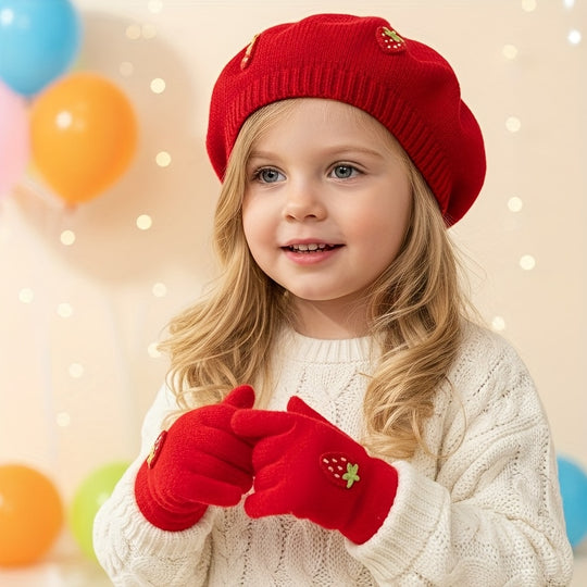 StrawBerryChic™ – 2-Delige Meisjes Beret & Handschoenen Set
