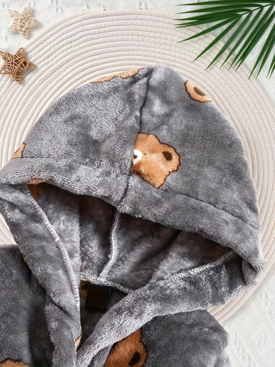 BearHugRobe™ – Jongens Hooded Badjas – Zachte Winterjas met Schattig Beertje