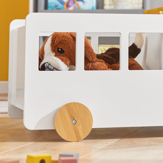 BusBook™ – Kinder Boekenkast & Speelgoedplank in Busvorm met Wielen