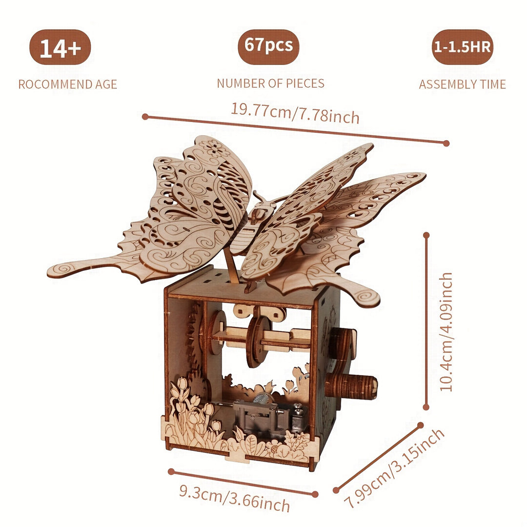 MelodyWings™ – 3D Houten Vlinder Muziekdoos met 8 Melodieën & Bloemendetails