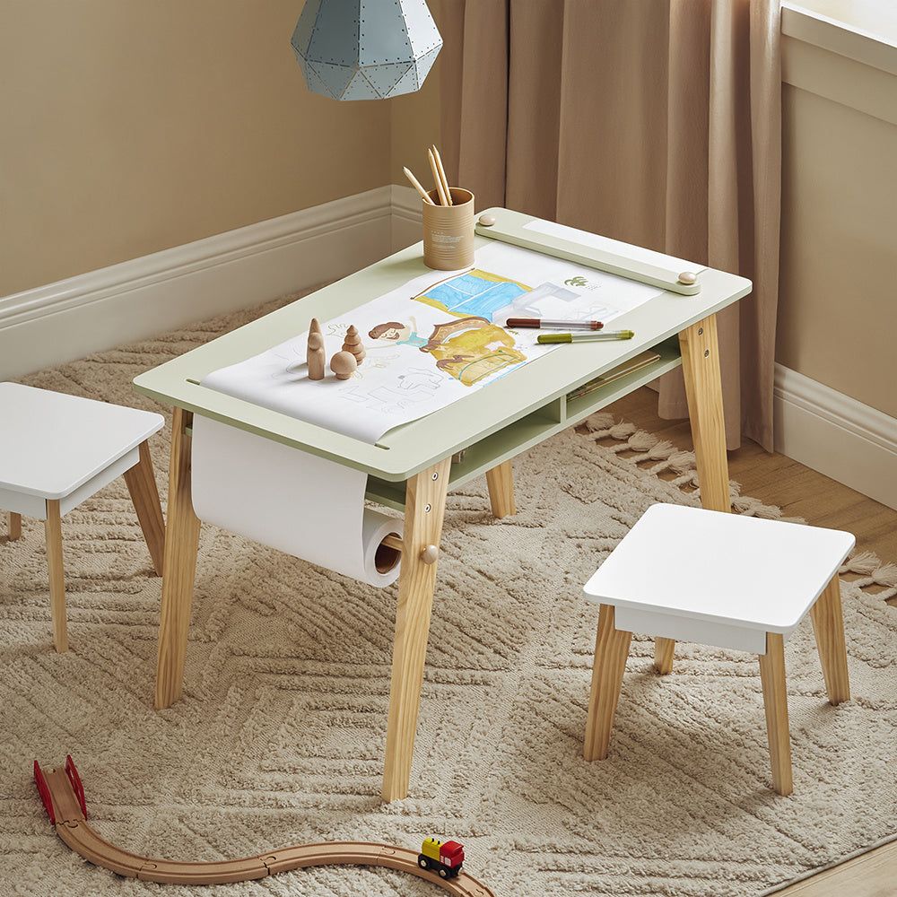 ArtCraft™ Montessori Kinderbureau Set – Houten Speel- & Tekentafel met 2 Stoelen