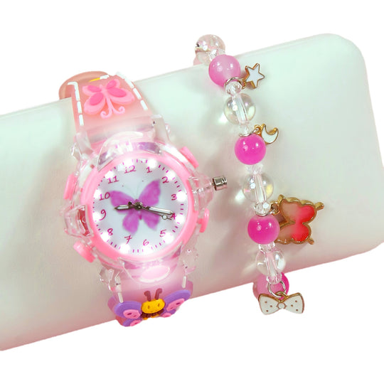 LumiFly™ – Meisjes Vlinder Quartz Horloge Set – LED Gloeiend Silicone Horloge met Armband