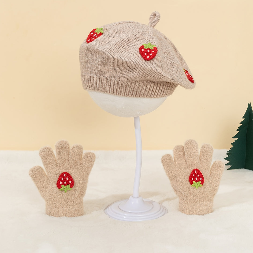 StrawBerryChic™ – 2-Delige Meisjes Beret & Handschoenen Set