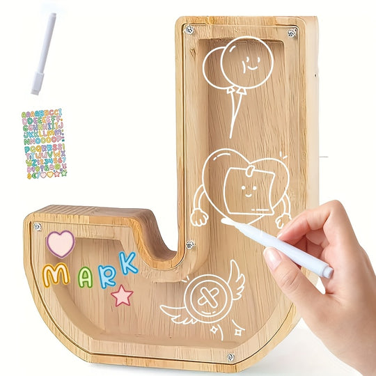 AlphaBank™ – Houten Spaarpot met Alfabet – Kleurrijk & Duurzaam