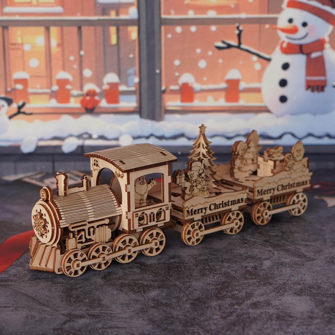 SantaRail™ – 3D Houten Kersttrein Puzzel met Santa & Snowman