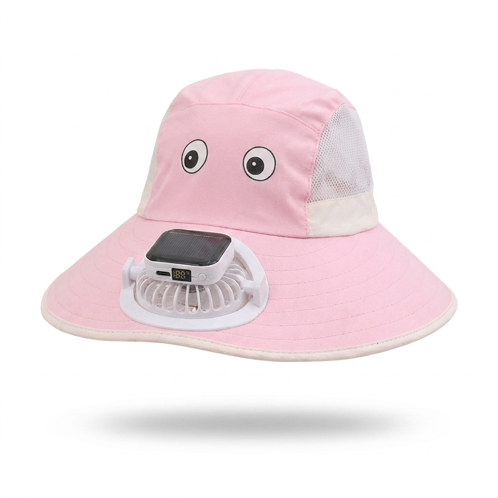 SunBreeze Kinder Zomerhoed met Ventilator studio productfoto - Milo & Moon