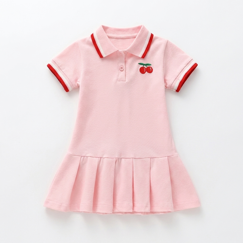 CherryBloom Meisjes Polo Jurk met Kersenprint studio productfoto - Milo & Moon