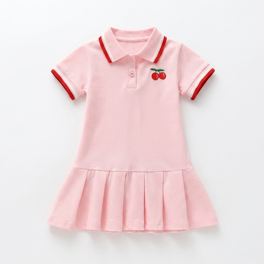 CherryBloom Meisjes Polo Jurk met Kersenprint studio productfoto - Milo & Moon