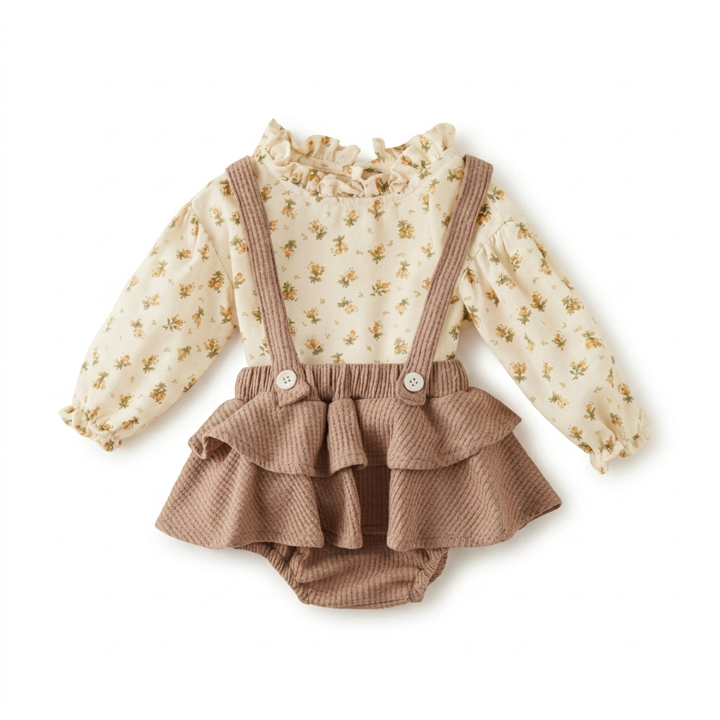 Fleurtje Baby Meisjes Outfit met Bloemenprint studio productfoto - Milo & Moon