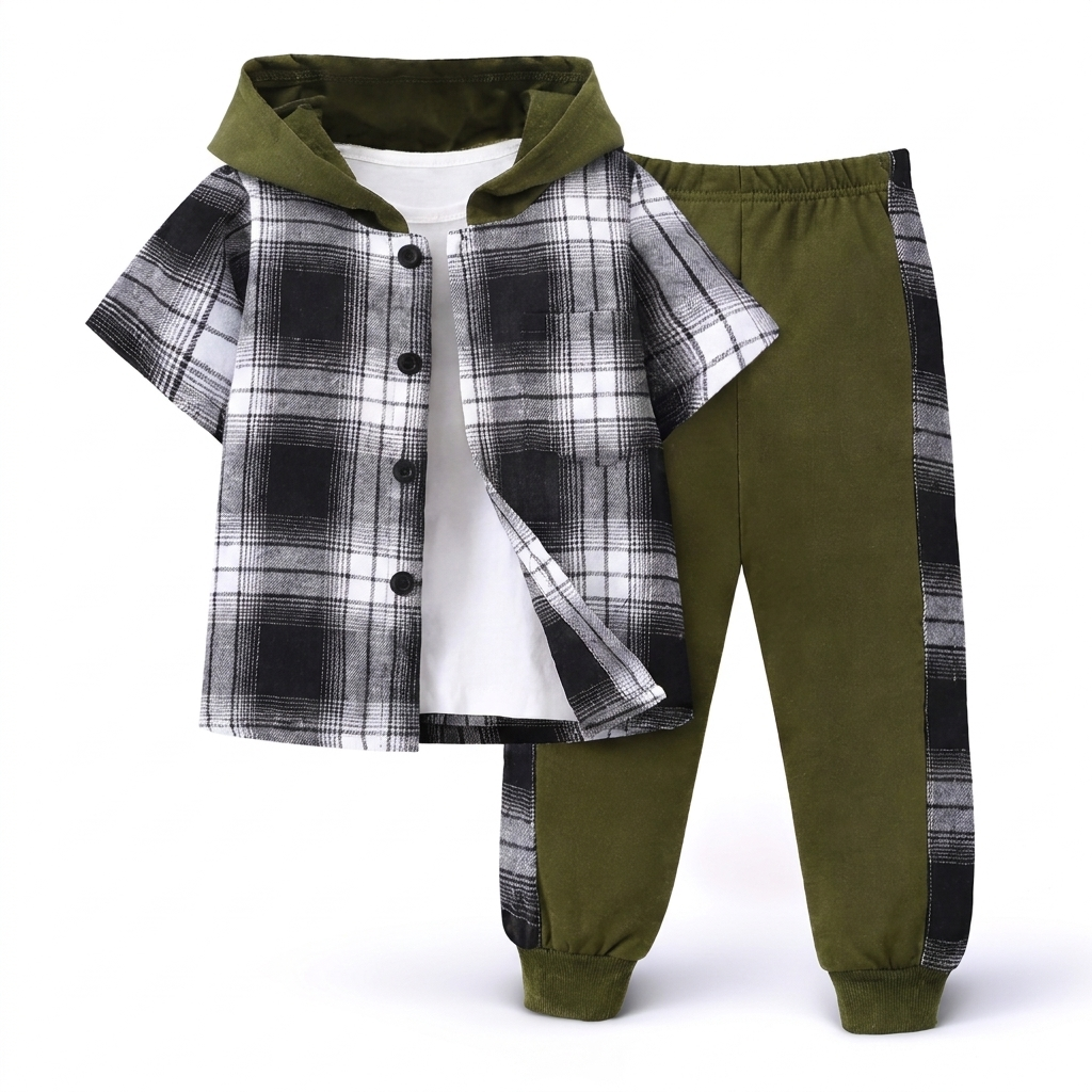 Bengeltje Geruite Kinderkleding Set Jongens met Capuchon studio productfoto - Milo & Moon