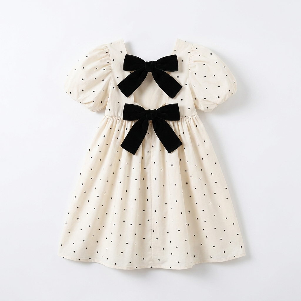 BowBloom – Kinderjurk met Dubbele Strikken en A-lijn Rok studio productfoto - Milo & Moon