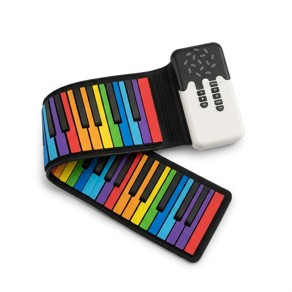 Melodino – Oprolbare Kinderpiano | Opvouwbaar Keyboard met 49 Toetsen studio productfoto - Milo & Moon