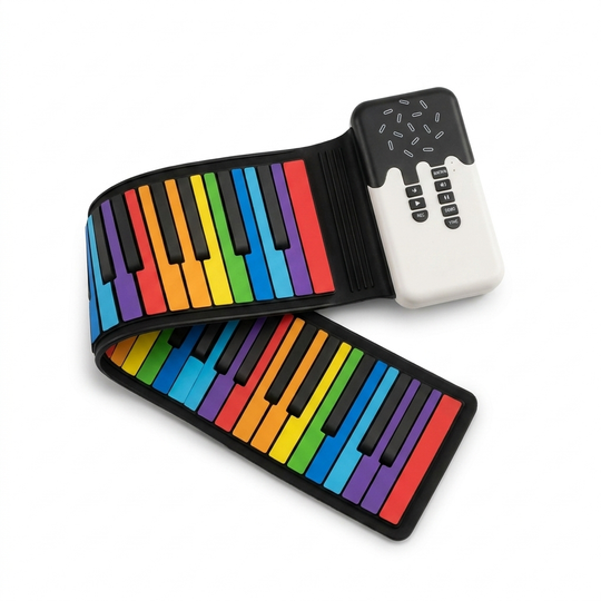 Melodino – Oprolbare Kinderpiano | Opvouwbaar Keyboard met 49 Toetsen studio productfoto - Milo & Moon