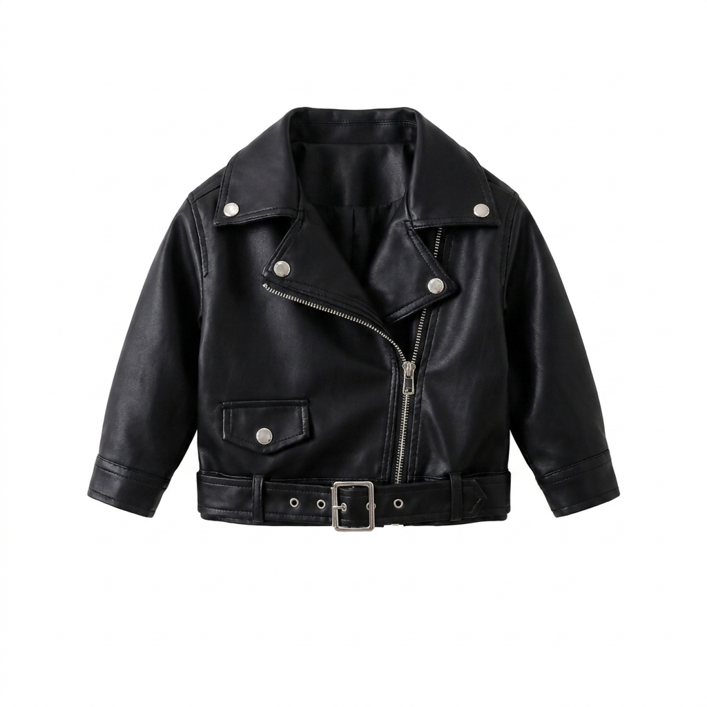RockyRoo – Leren Kinderjas Meisjes met Stoere Biker Look studio productfoto - Milo & Moon