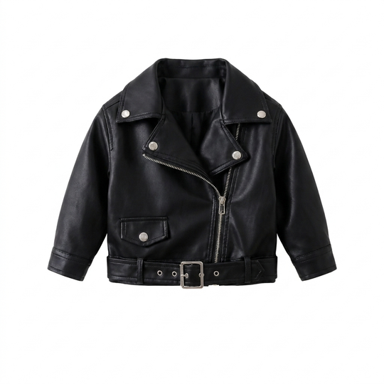 RockyRoo – Leren Kinderjas Meisjes met Stoere Biker Look studio productfoto - Milo & Moon