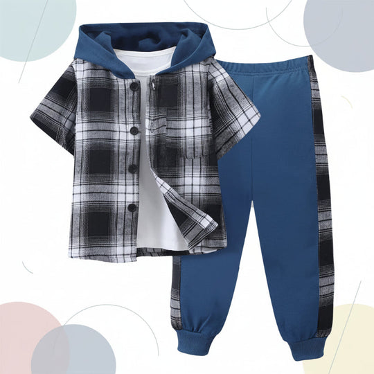 Bengeltje geruite kledingset shirt met capuchon - Milo & Moon