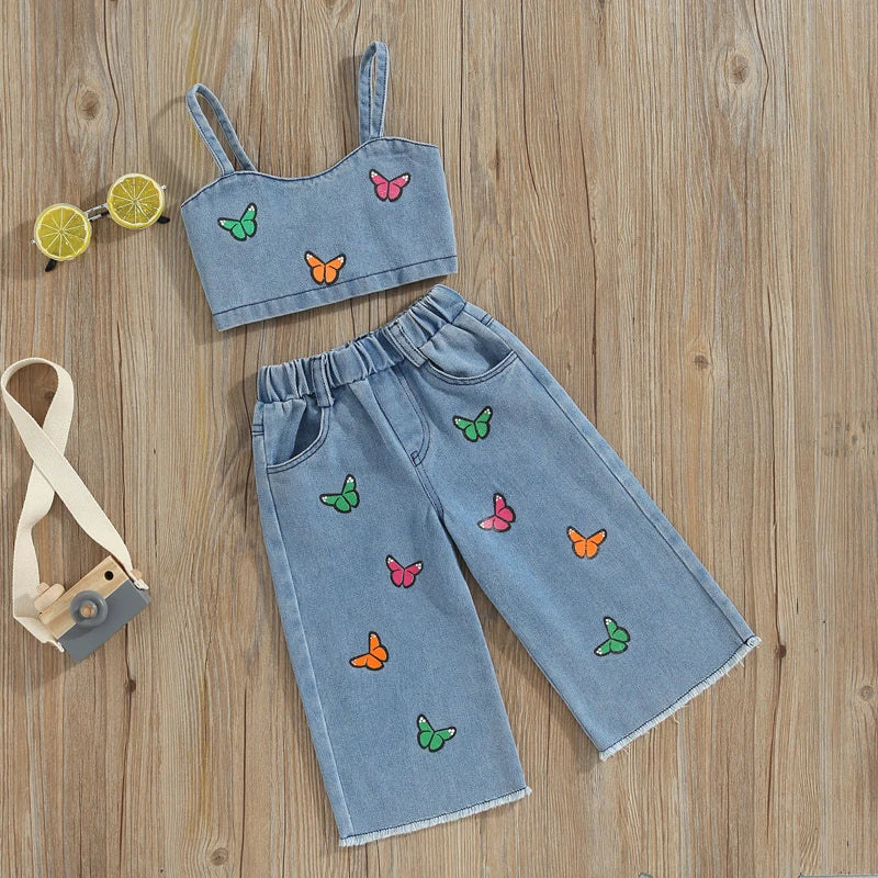 ButterBloom – Denim Set met Vlinderborduursel