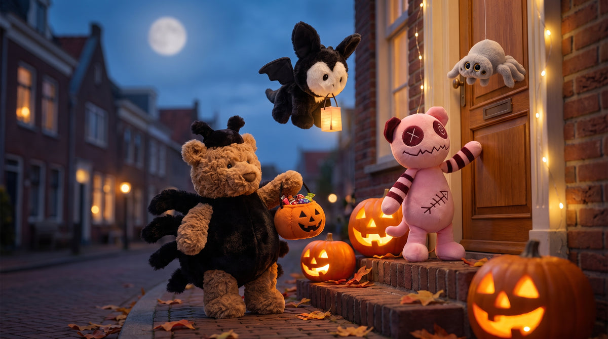 Knuffels gaan trick or treaten op Halloween