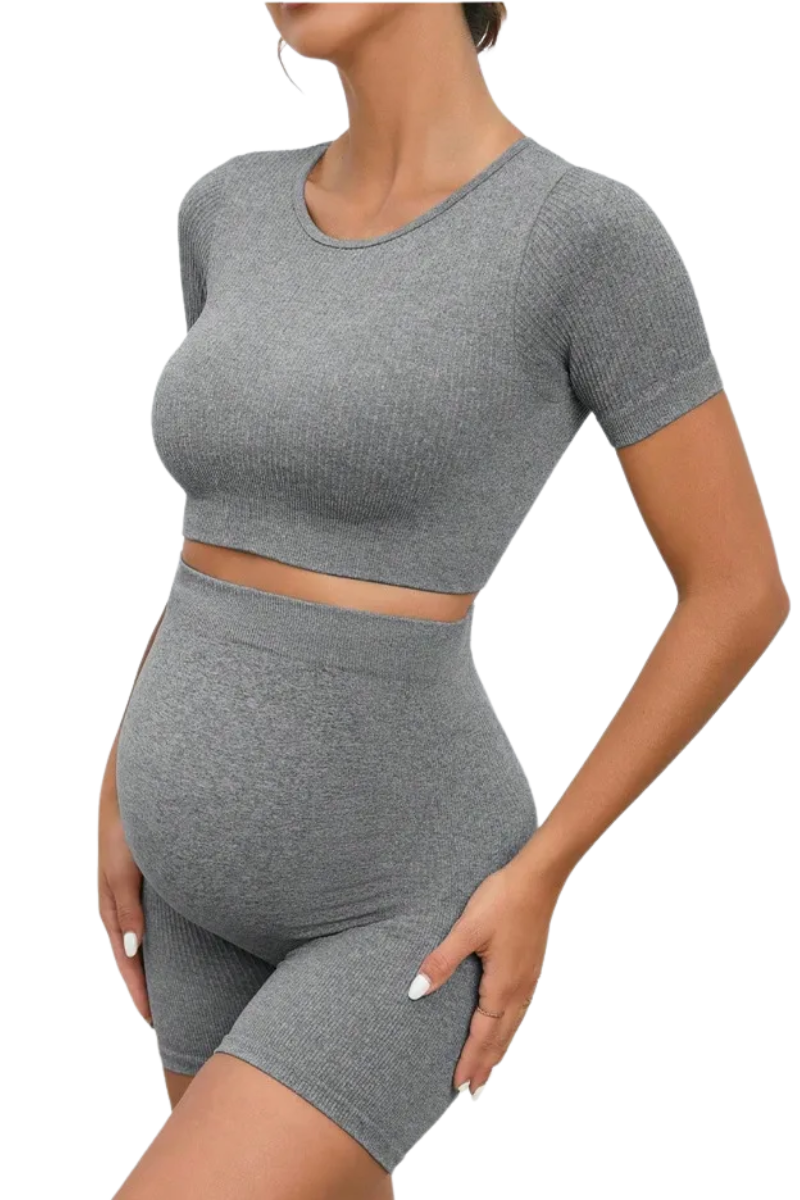 MamiEase™ - Zwangerschapsset – Naadloze Crop Top & Hoge Taille Short voor Ultiem Comfort