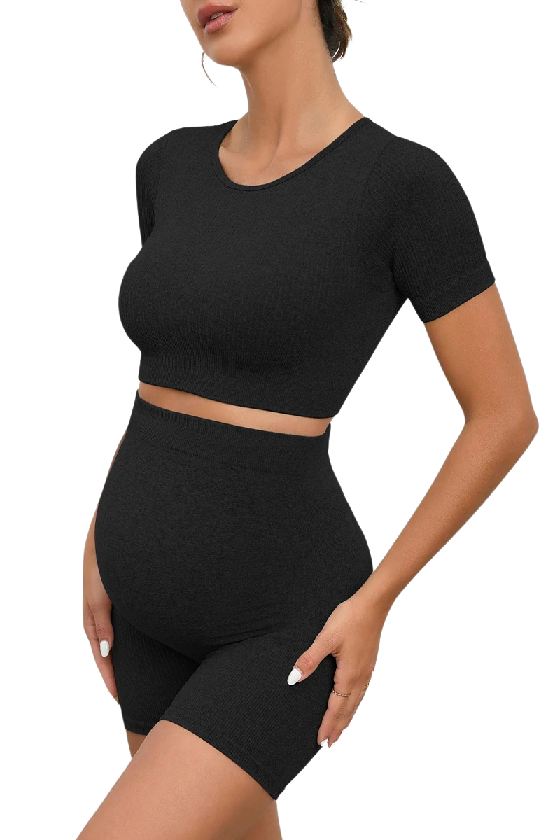MamiEase™ - Zwangerschapsset – Naadloze Crop Top & Hoge Taille Short voor Ultiem Comfort